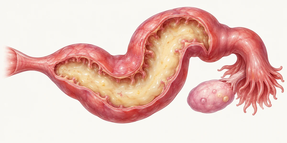 Actual pyosalpinx illustration with a separate normal ovary