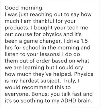 Original student feedback excerpt: Lessons that fit the school-day commute.