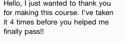 Original student feedback excerpt: Passed after four prior attempts.