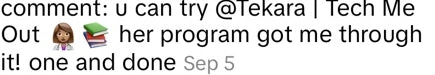 Screenshot excerpt: student says TMO’s program got them through, one and done.