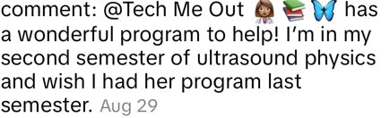 Screenshot excerpt: student wishes they had TMO during the previous semester of physics.